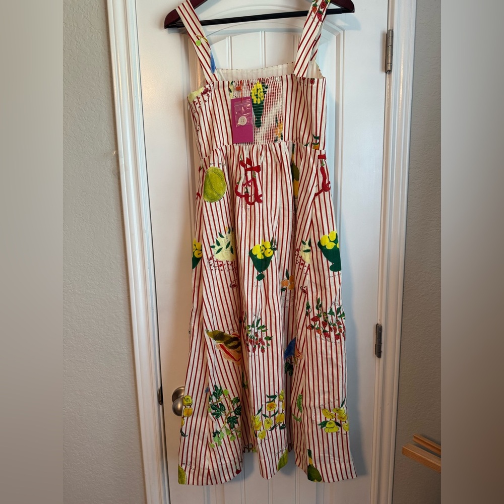 RHODE Marla Capri Stripe Red And Ivory Linen Midi Sleeveless Sun Dress - Size 0 - Picture 6 of 9